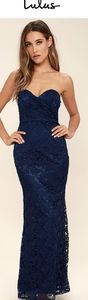 Lulu's navy blue lace strapless maxi dress
